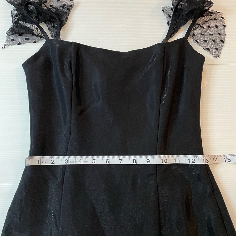 VTG Jessica McClintock Gunne Sax Black Satin Evening Gown Dotted Tulle Ruffle 5 - Picture 9 of 13